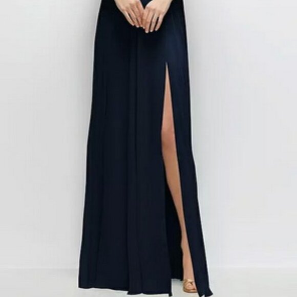 After Six Midnight Navy Blue Strapless Pleated Chiffon Dress 1585 - Picture 2 of 6